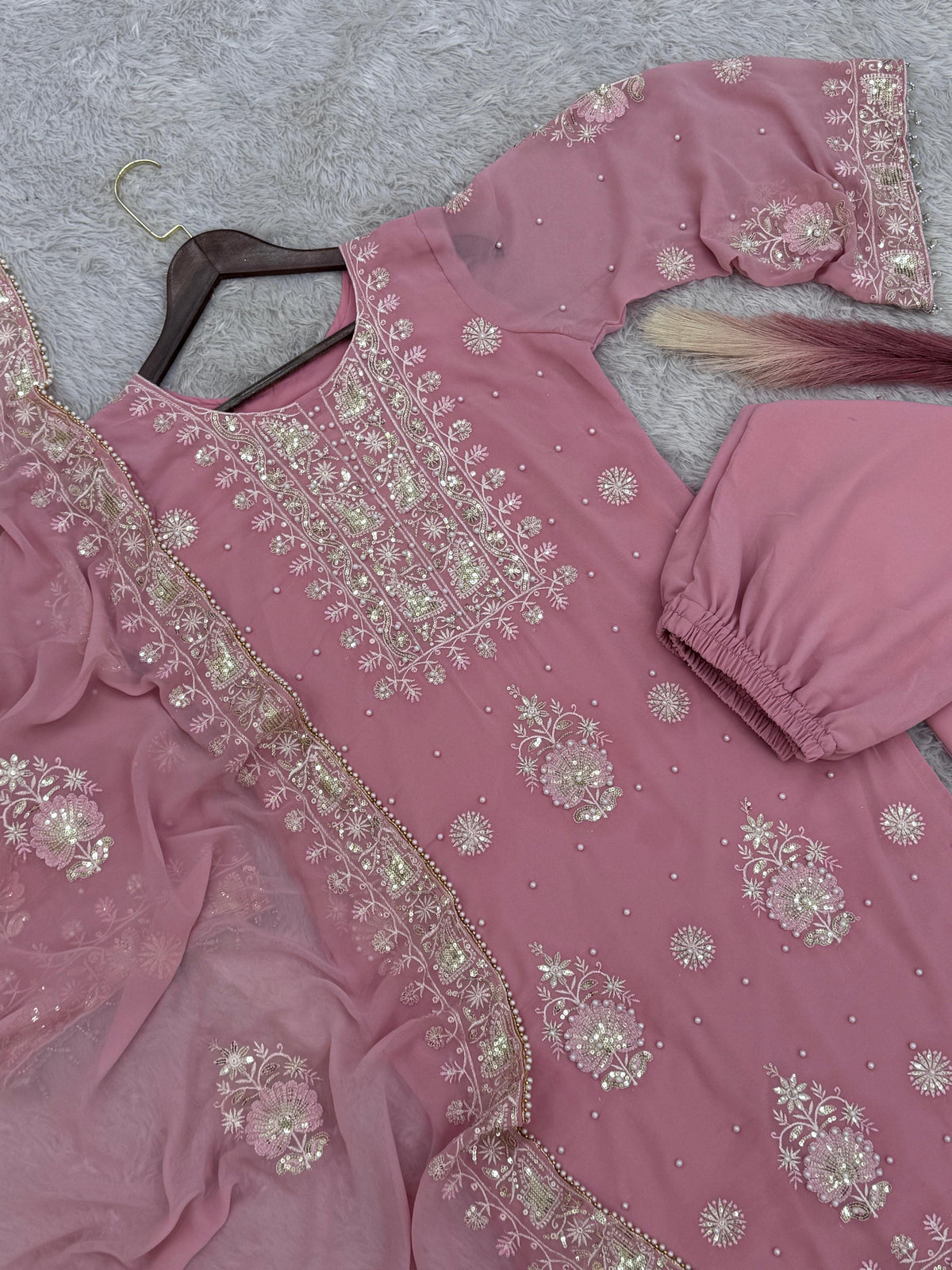 Blush in Style, Chic Pakistani Outfit with Dupatta