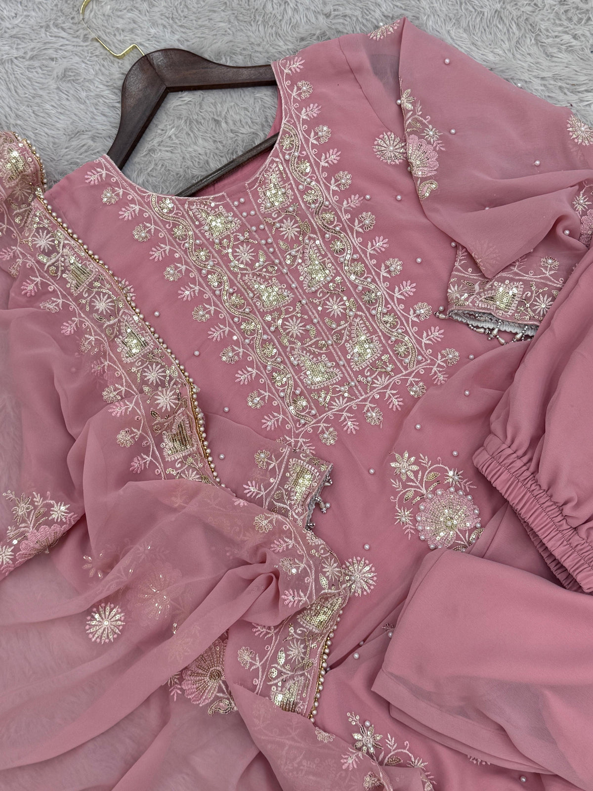 Blush in Style, Chic Pakistani Outfit with Dupatta