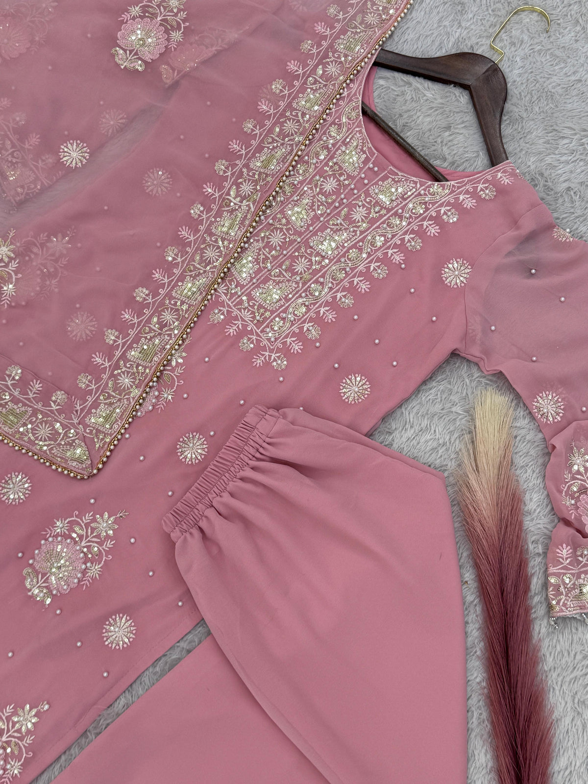 Blush in Style, Chic Pakistani Outfit with Dupatta