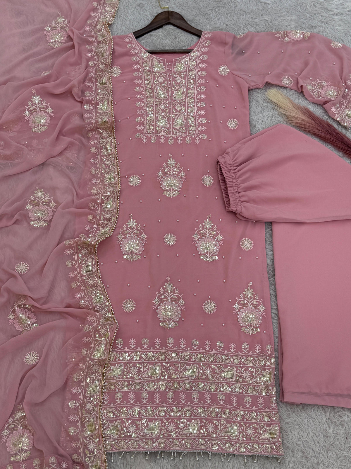 Blush in Style, Chic Pakistani Outfit with Dupatta