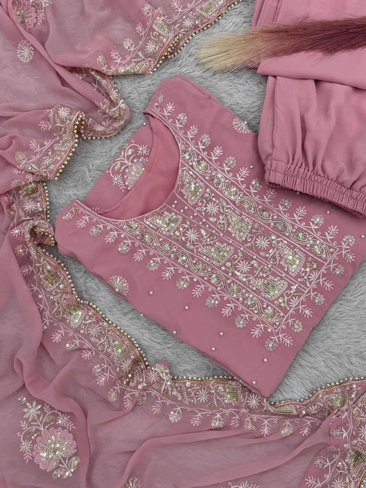 Blush in Style, Chic Pakistani Outfit with Dupatta