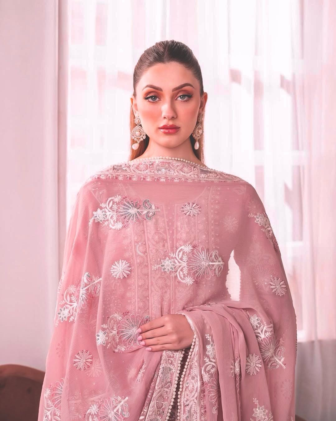 Blush in Style, Chic Pakistani Outfit with Dupatta