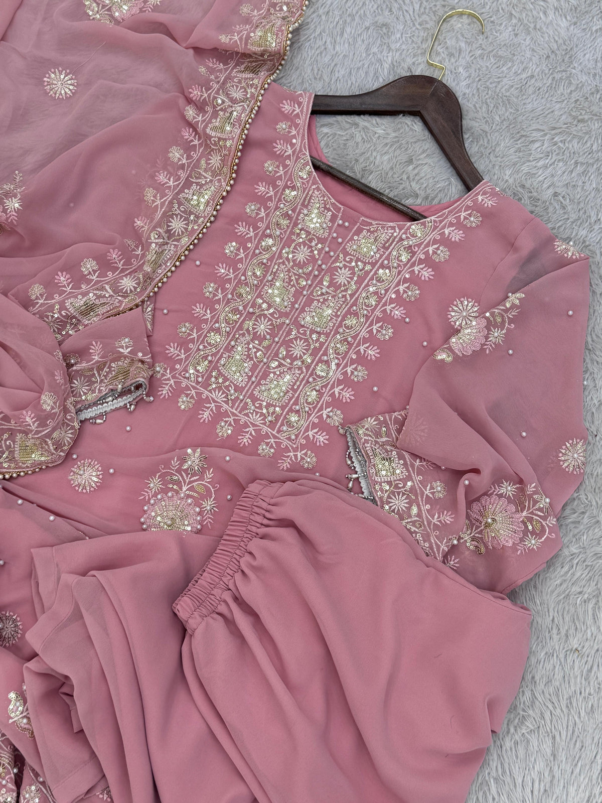 Blush in Style, Chic Pakistani Outfit with Dupatta