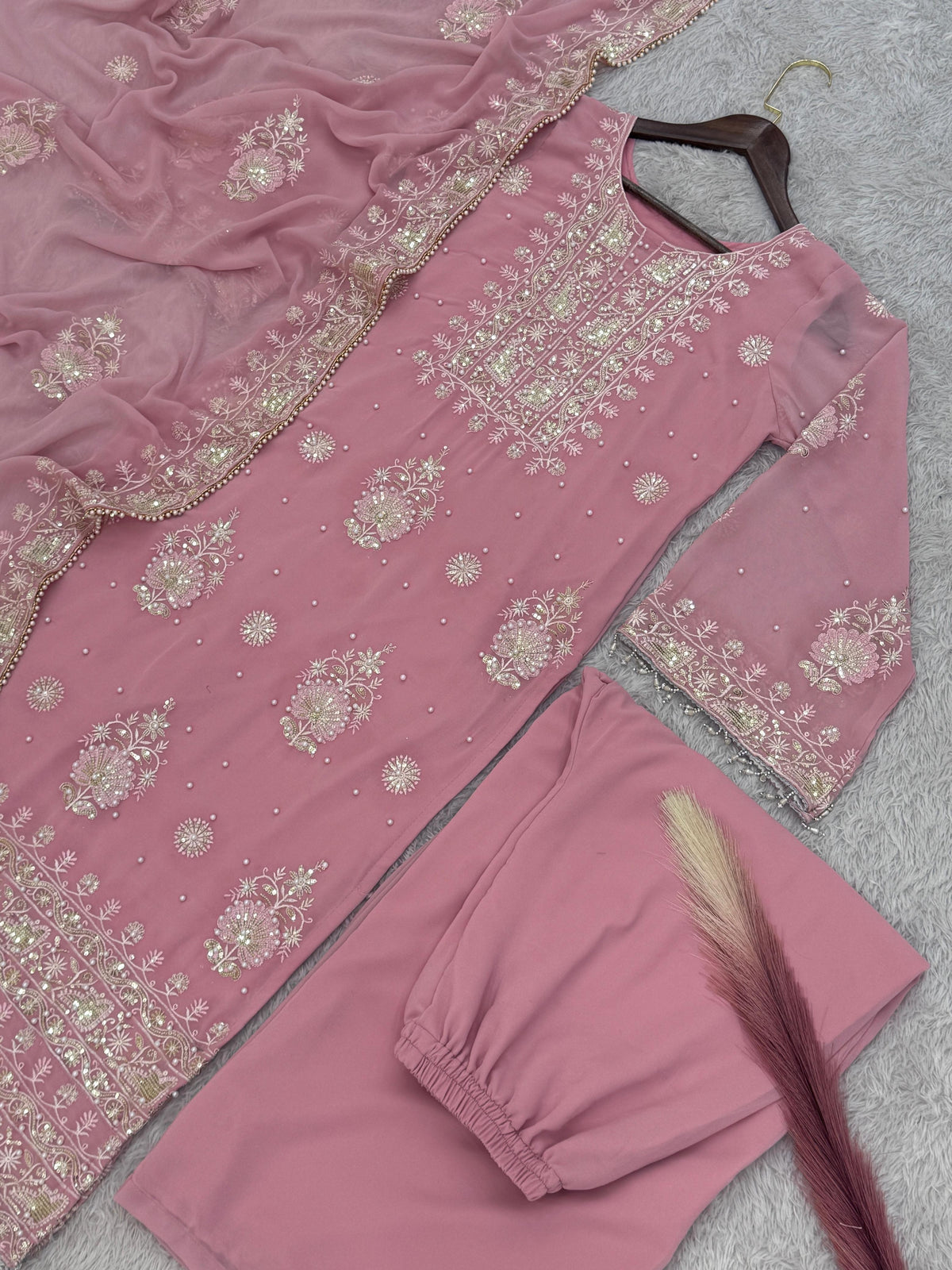 Blush in Style, Chic Pakistani Outfit with Dupatta