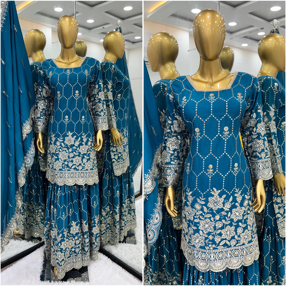 Presenting New Sharara  Collection Faux Georgette Top-Bottom And Dupatta Set Fully Stitched Ready To Wear