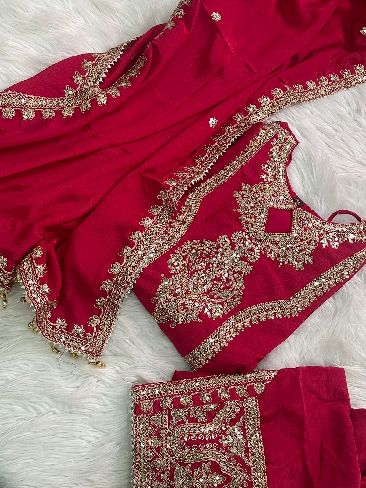 Designer Party Wear Pure Chinon Silk Set