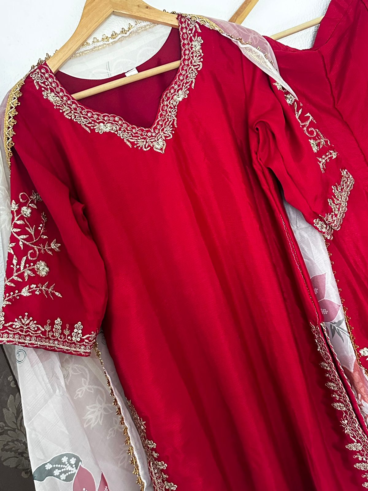 Exclusive Designer Heavy Chinon with Sequence Embroidery Work Suit with Full Flair Work Gharara