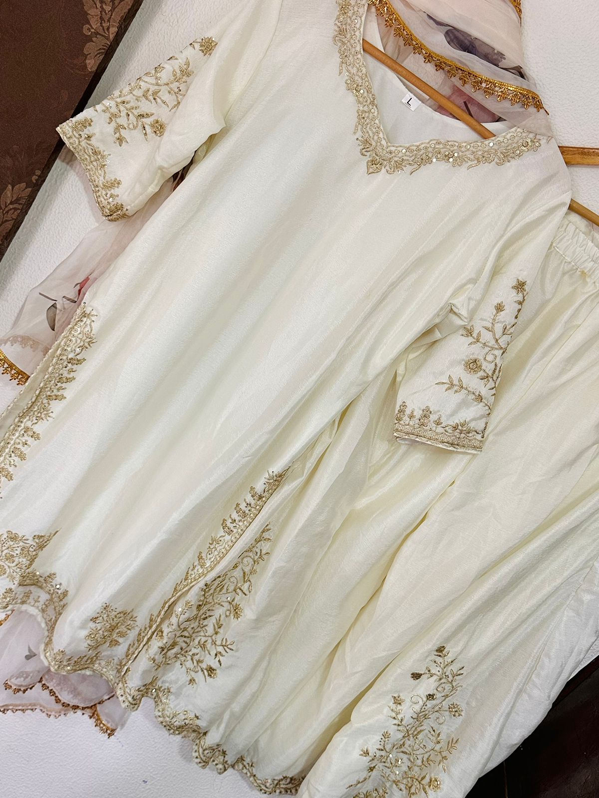 Exclusive Designer Heavy Chinon with Sequence Embroidery Work Suit with Full Flair Work Gharara