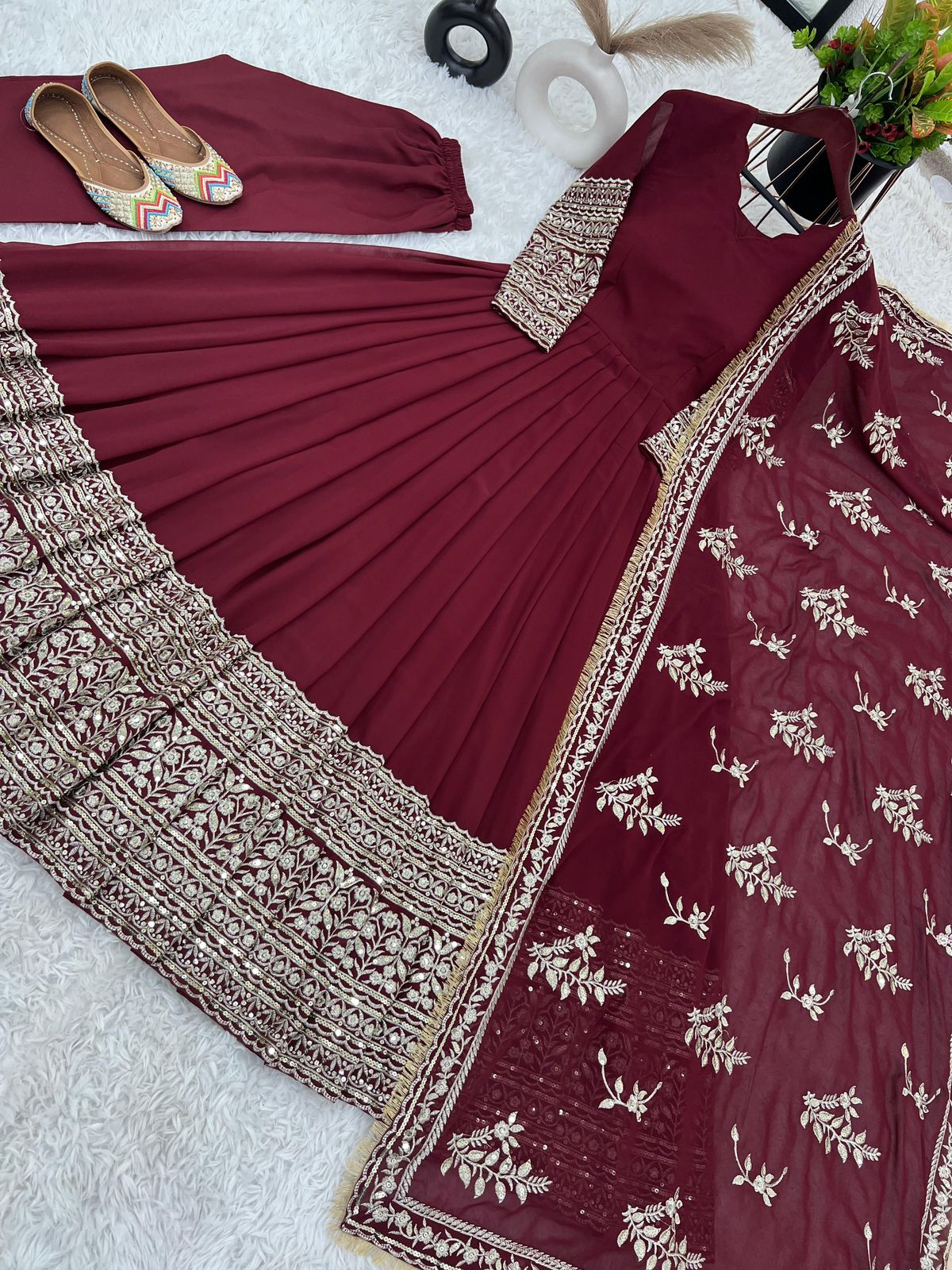 Launching New Designer Party Wear Look Full Heavy Embroidery Sequence Work Gown With Fully Stiched and Dupatta Ready to Wear Collection